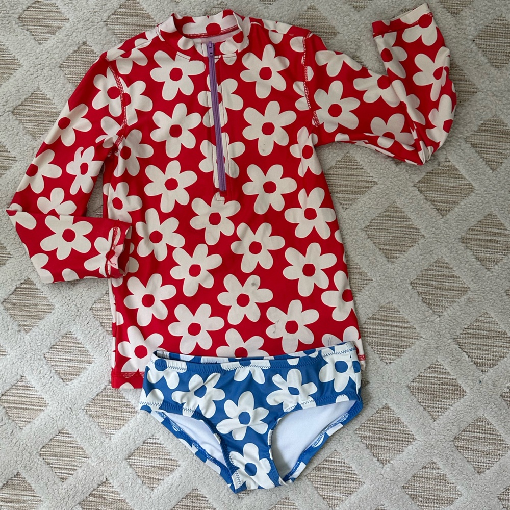 Primary girl’s rashguard and swim bottoms